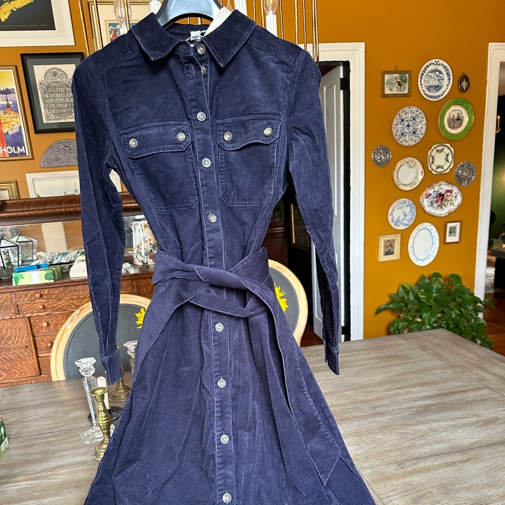 Boden Corduroy Midi Dress Navy Blue